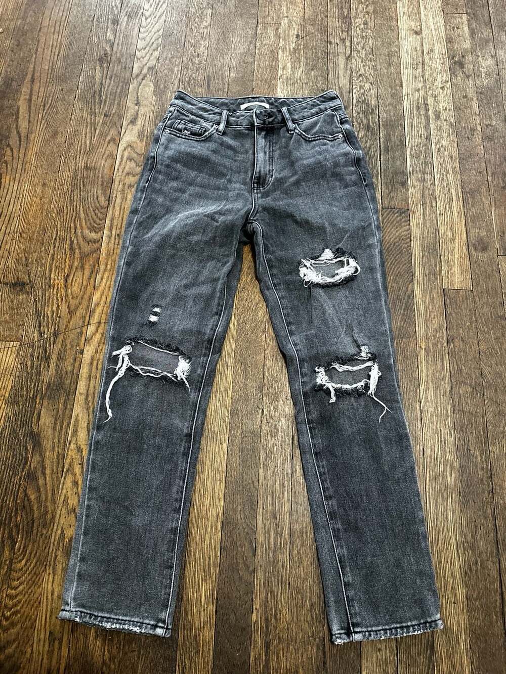 PacSun Mom Jeans High Waisted Straight Leg Size 25 Black Distressed Denim Boho